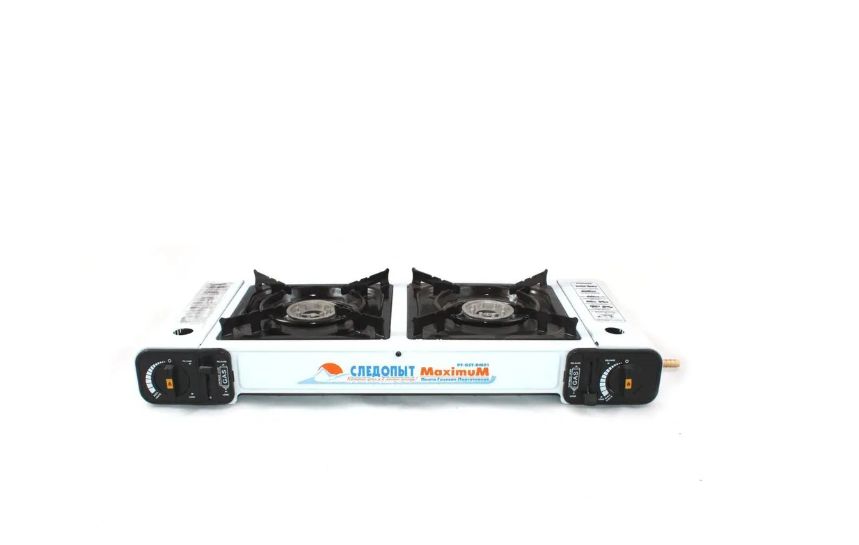 Плита газовая настольная "СЛЕДОПЫТ - MaximuM",  двойная (с переходником)