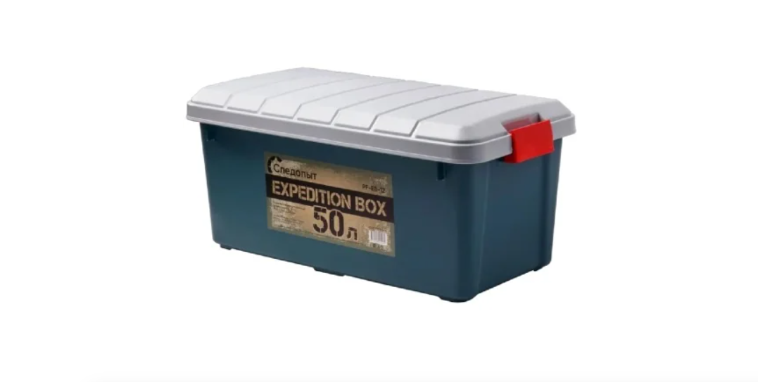 Ящик многофункциональный особопрочный СЛЕДОПЫТ Expedition Box,  50 л,  700х360х320 мм,  цв. зеленый/серый