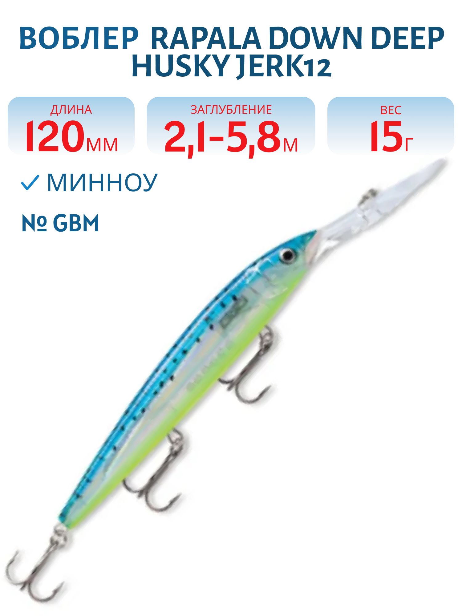 Воблер Rapala Down Deep Husky Jerk 12 /GBM