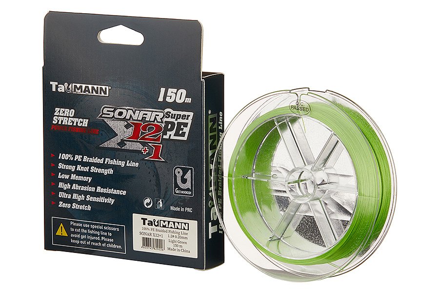 Леска плетёная TauMANN Sonar X12+1 PE 150m #1.2 (0.18mm) Light Green