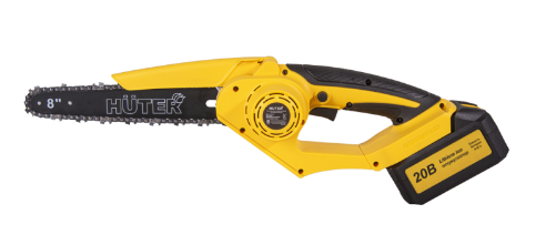 Электропила аккумуляторная HUTER ELS-20/8-Li-Bl (20В,  9.5м/сек,  шина 20см,  шаг цепи 1/4",  1АКБ,  4А*ч) 70/10/41