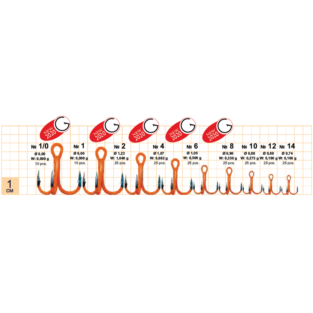 Крючок Gurza-Round treble hook ST-36 UV ORANG № 2 BC (шт)