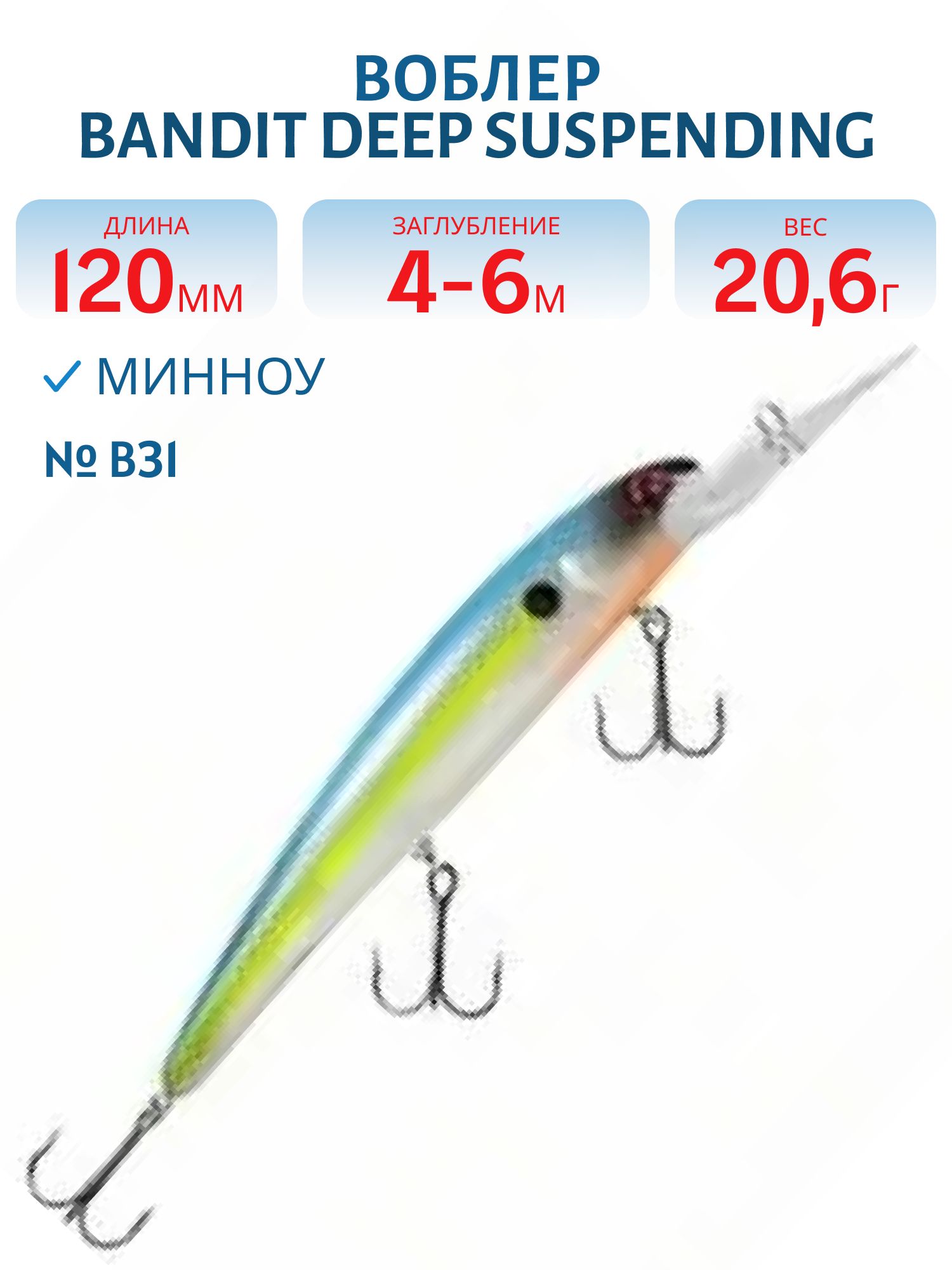 Воблер BANDIT DEEP SUSPENDING MINNOW B31