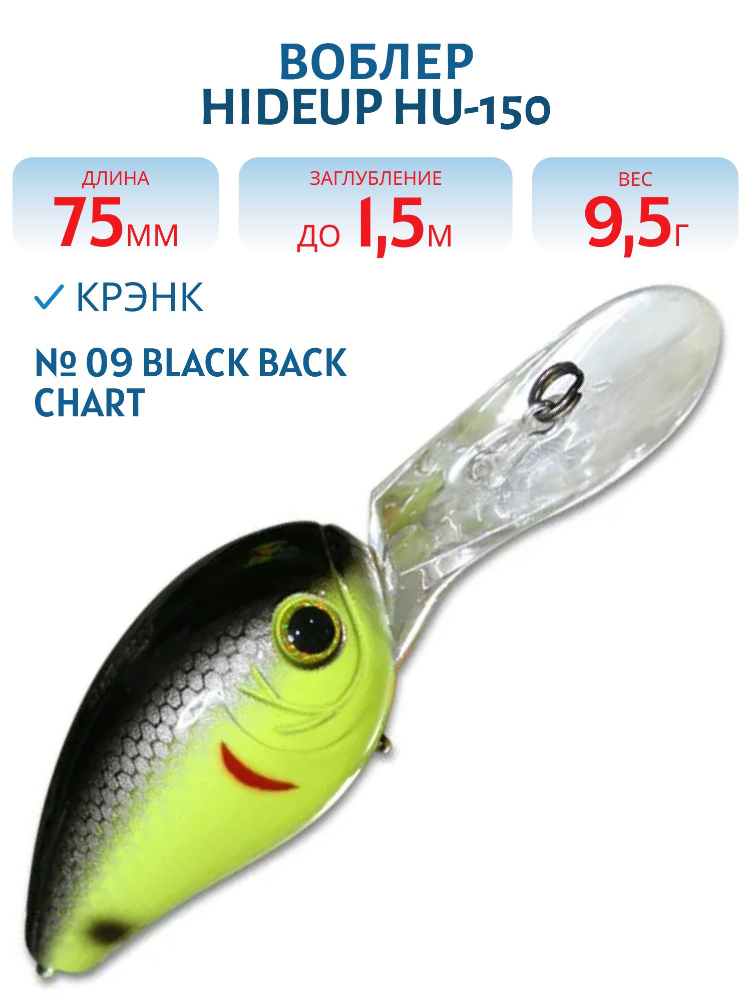 Воблер HIDEUP HU-150 (#09 Black Back Chart)