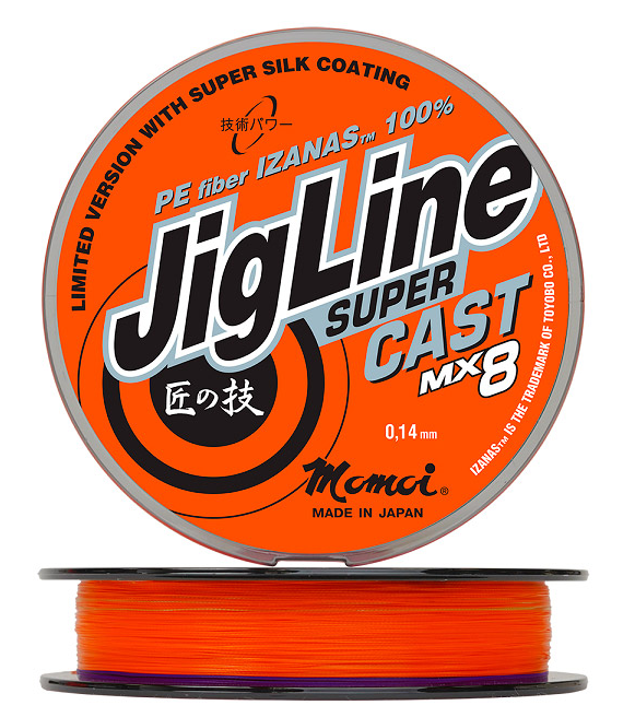 Шнур JigLine Super Cast 0, 19 мм,  16 кг,  100 м,  оранжевый/фиолетовый
