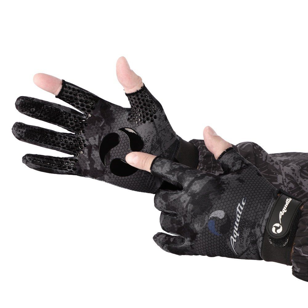 Перчатки демисезонные без пальцев softshell ПЧ-10 (Цвет - CAMO BLACK,  размер XL,  фирменная печать AQUATIC)