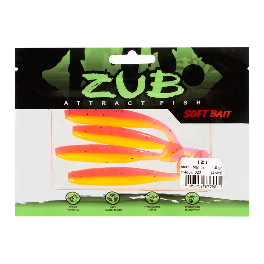 Приманка ZUB-IZI 99мм-4шт,  (цвет 023) желто-розовый