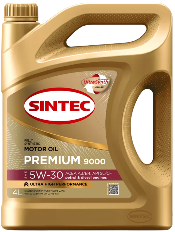SINTEC PREMIUM 9000 5W30 A3/B4 4L синтетическое моторное масло