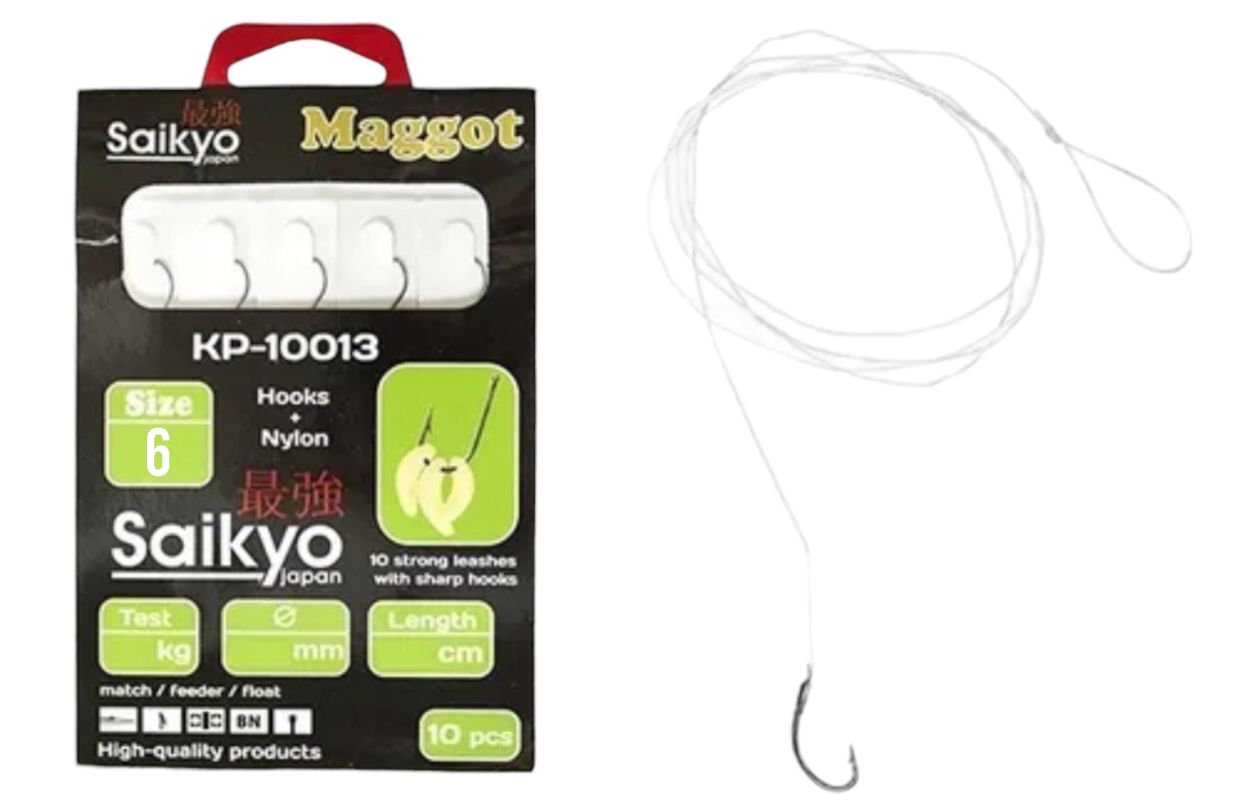 Крючки Saikyo KP-10013 Maggot BN  №6 (10шт) c повод.