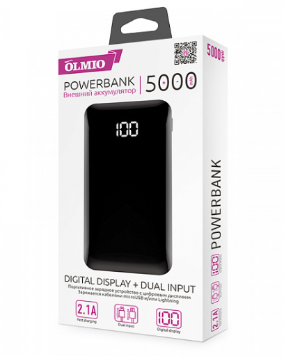 зарядное устройство fs-5 черный (внешний аккумулятор с дисплеем) olmio (5000mah) (38774)