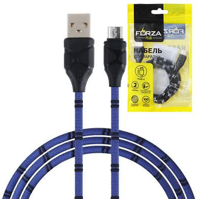 Кабель USB-Type-C (1м,  2А) оплетка в полоску FORZA (470-077)