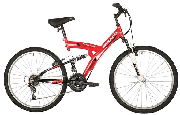 Велосипед колёса 26" горный MIKADO Explorer, 18 скоростей, рама сталь 18" (красный) 