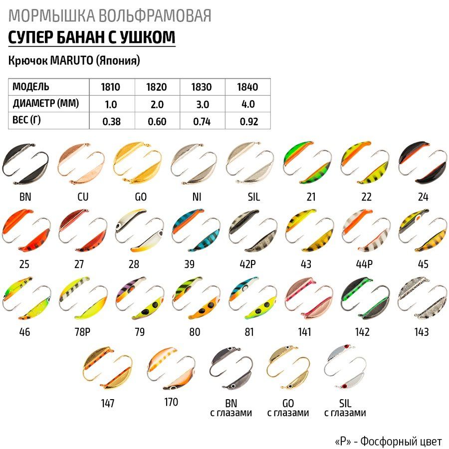 Мормышка W Spider Супер банан с ушком 4, 0 мм 0, 92 гр. с глазами GO