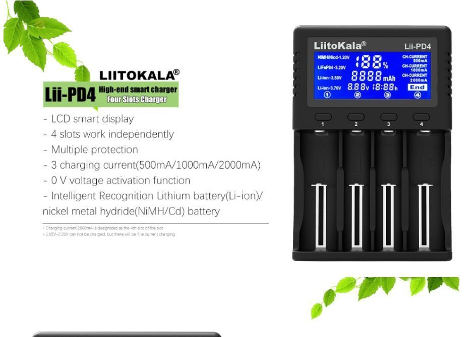 Зарядное устройство LiitoKala Lii-PD-4/зарядка для АА и ААА 18650 21700 26650 20700