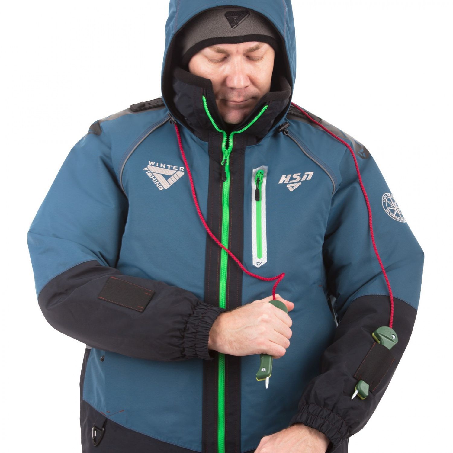 Костюм-поплавок мужской зимний "Rescuer II comfort",  hardguard,  бирюза (зеленые молнии) (50-52/176) м
