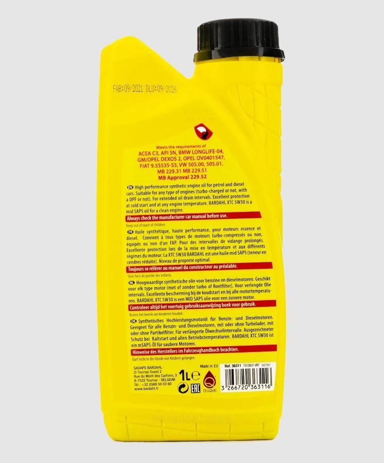 BARDAHL 5W30 XTC SN 1L 36311 синтетическое моторное масло