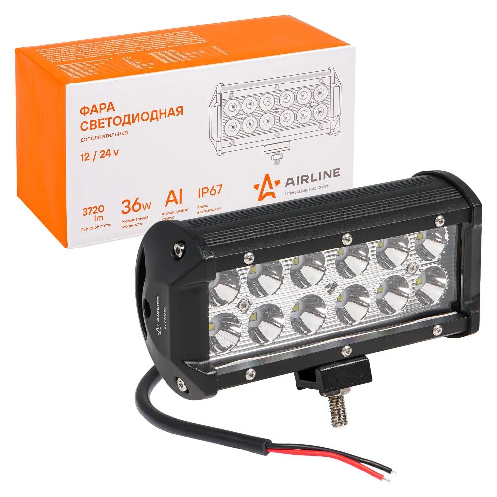 Фара светодиодная (балка) двухрядная,  12 LED направленный свет,  36W (165х78х65) 12/24V ALED045