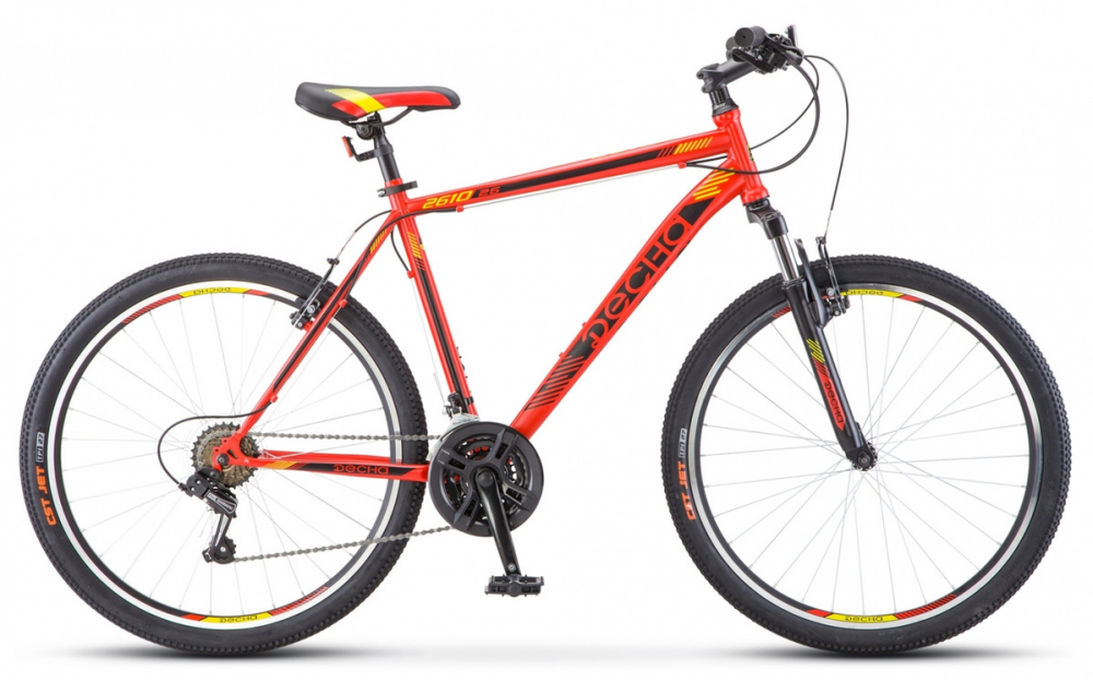 Велосипед колёса 26" горный ДЕСНА 2610 V, 21 скорость, рама сталь 16" (красный/черный)