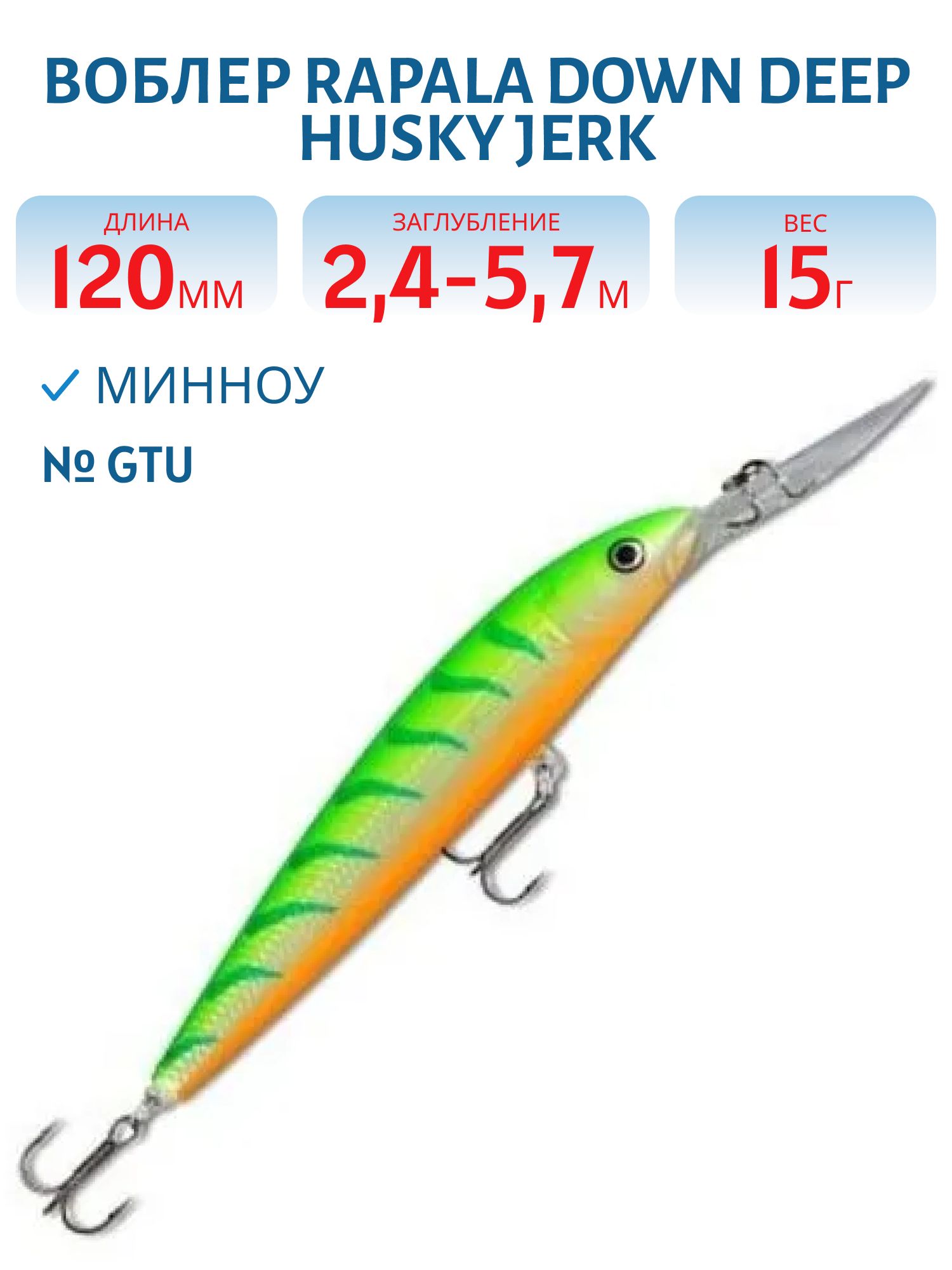 Воблер Rapala Down Deep Husky Jerk 12 /GTU