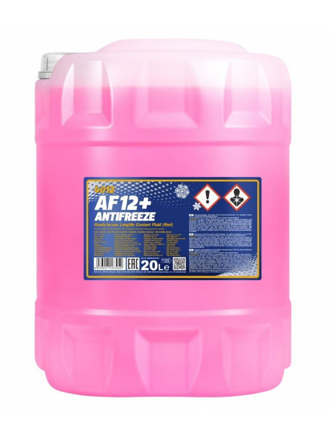 Антифриз MANNOL Antifreeze AF12+ (-40 °C) Longlife 4012 20л красный готовый