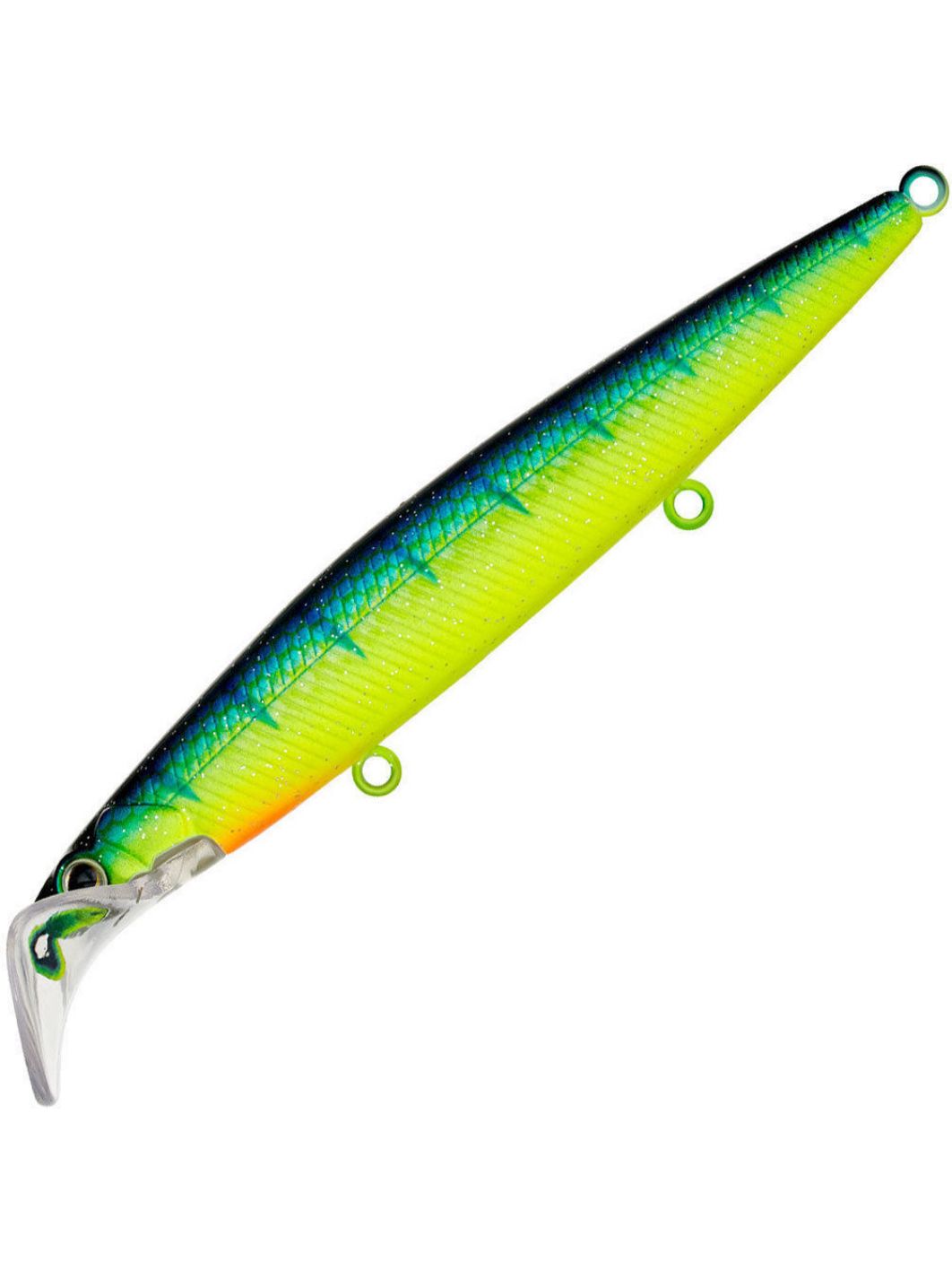 Воблер Минноу Strike Pro Scooter Minnow 110F,  110 мм,  11, 8 гр,  Загл. 1, 5м.-2, 5м.,  Плавающий,  цвет: C063F Blue-yellow Tiger Sparkles,  светящийся,  (EG-186F#C063FL)