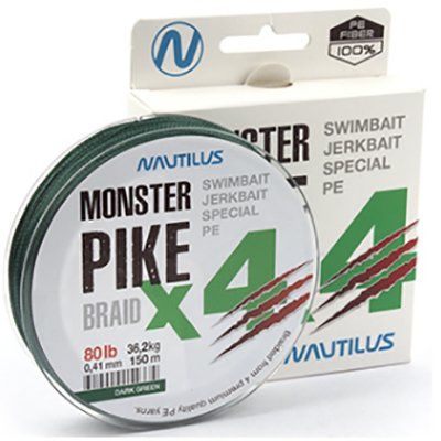 Шнур Nautilus Monster Pike Braid X4 Dark Green d-0.41 36.2кг 80lb 150м