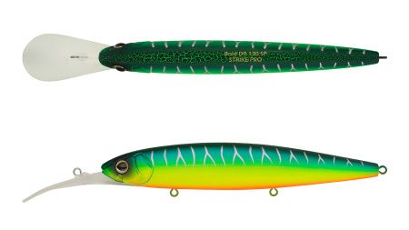 Воблер Минноу Strike Pro Bold Deep Diver 130SP,  130 мм,  25, 7 гр,  Загл. 2, 5м.-5, 0м.,  Нейтральный,  цвет: A223S-RP Pearl Mat Tiger,  (EG-191L-SP#A223FS-RP)