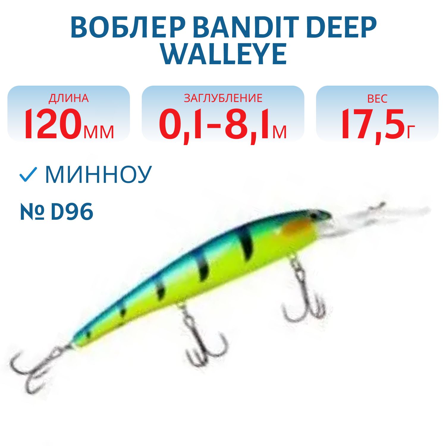 Воблер BANDIT DEEP WALLEYE D96