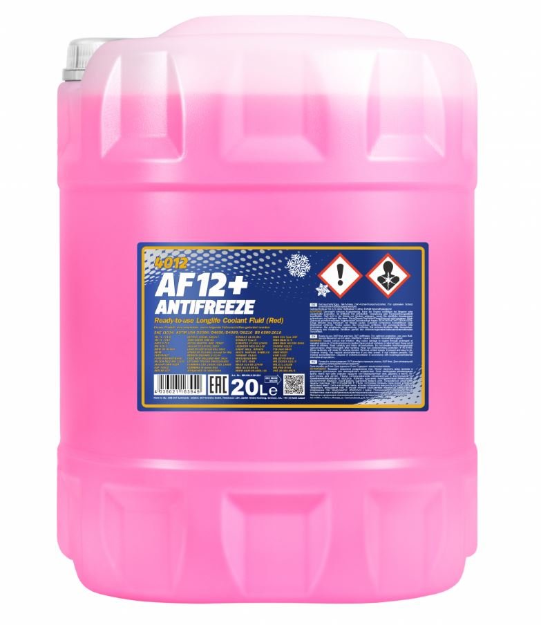 Антифриз MANNOL Antifreeze AF12+ (-40 °C) Longlife 4012 20л красный готовый