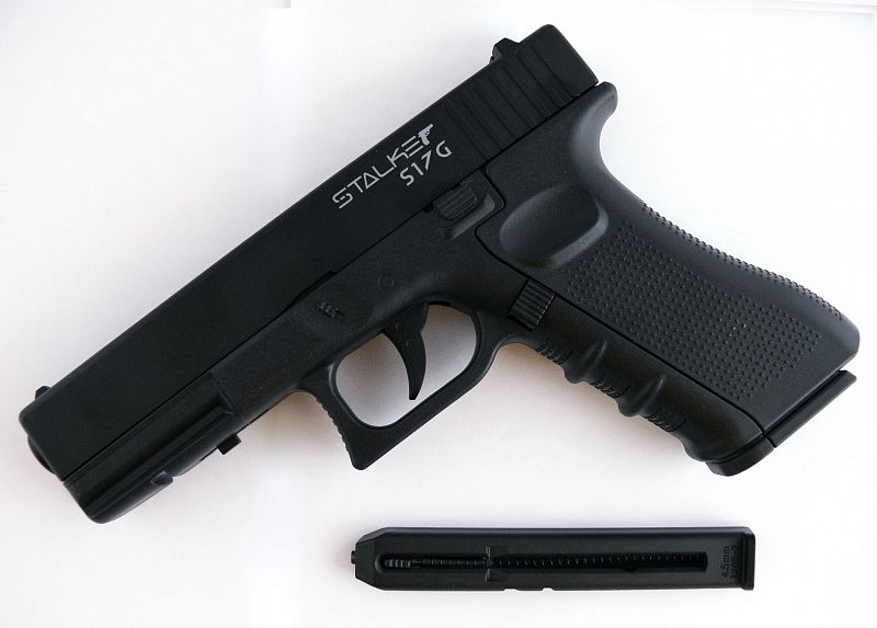 Пистолет пневматический Stalker S17 (аналог "Glock17") к.4, 5мм,  пластик,  120 м/с,  черный,  картон.коробка