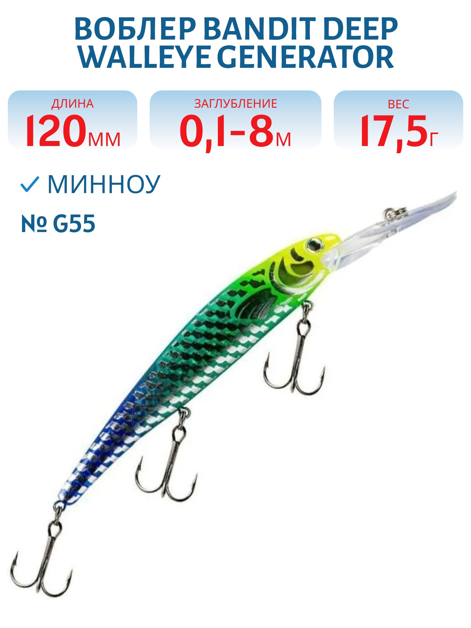 Воблер BANDIT DEEP WALLEYE GENERATOR G55