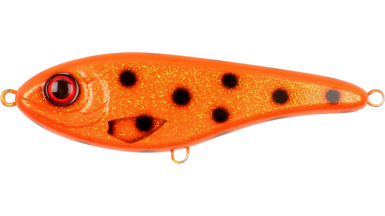 Воблер Джеркбейт Strike Pro Buster Jerk II Shallow Runner,  120 мм,  37 гр,  Загл. 0, 3м.-2, 0м.,  Медленно всплывающий,  цвет: C662 Hot Orange Bandit,  WOLF COLOR,  (EG-049#C662F)