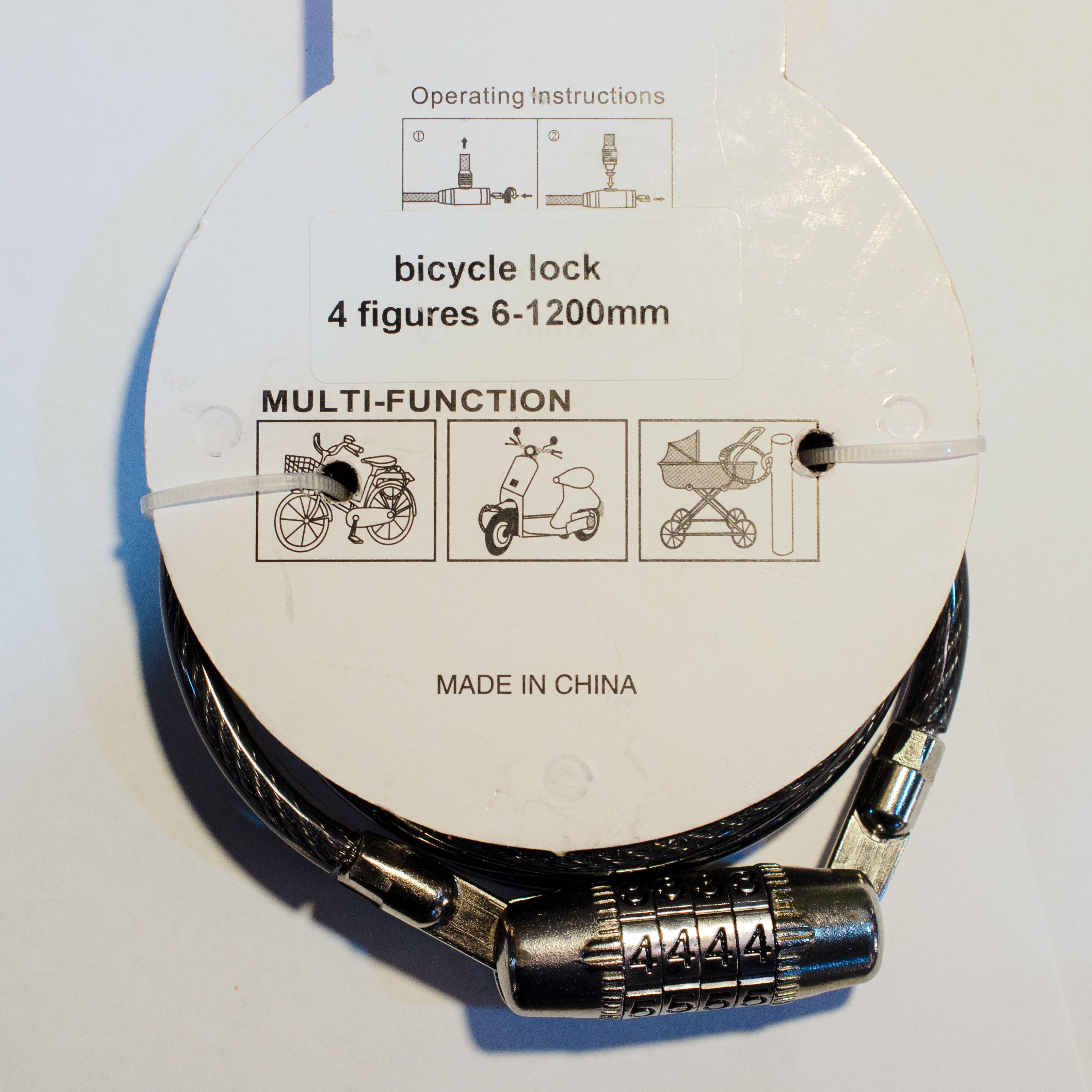 Трос-замок для велосипеда D=6мм,  L=1200мм Кодовый