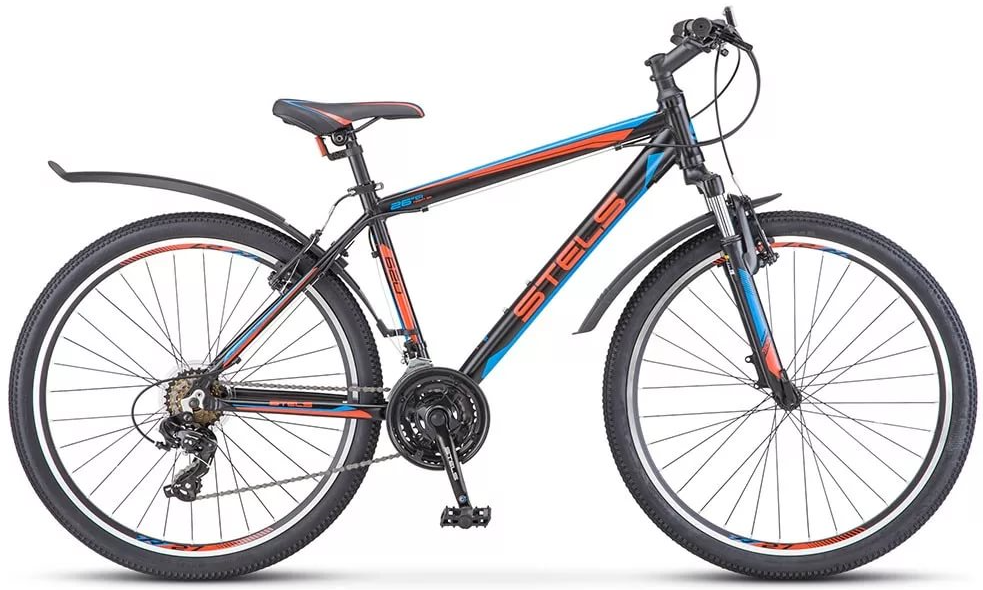 Велосипед колёса 26" горный STELS Navigator 620 V, 21 скорость, рама сталь 19" (черный/красный/синий)