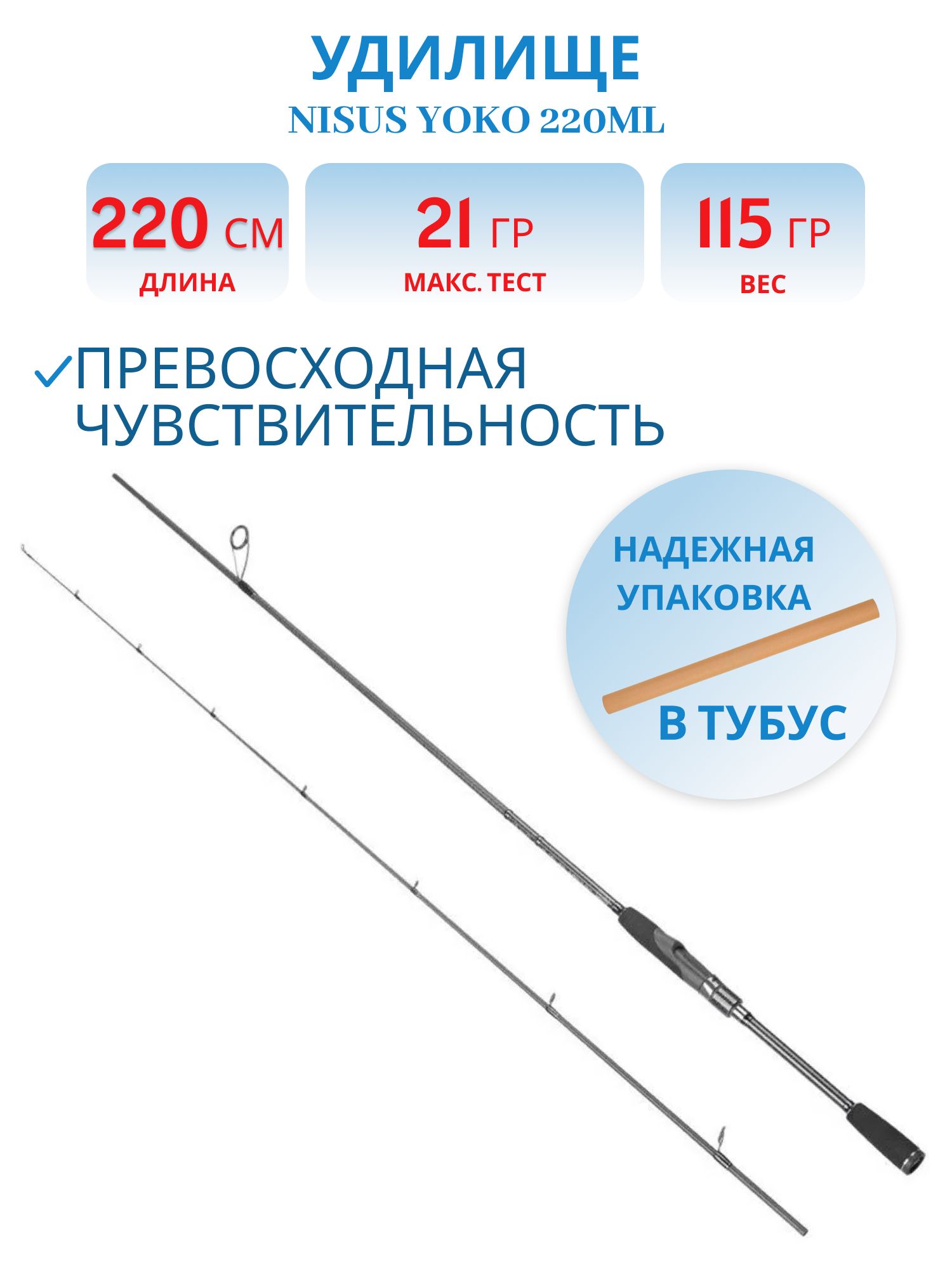Удилище спиннинговое Yoko 220ML 2, 20m 21g (N-Y-220ML-21) Nisus