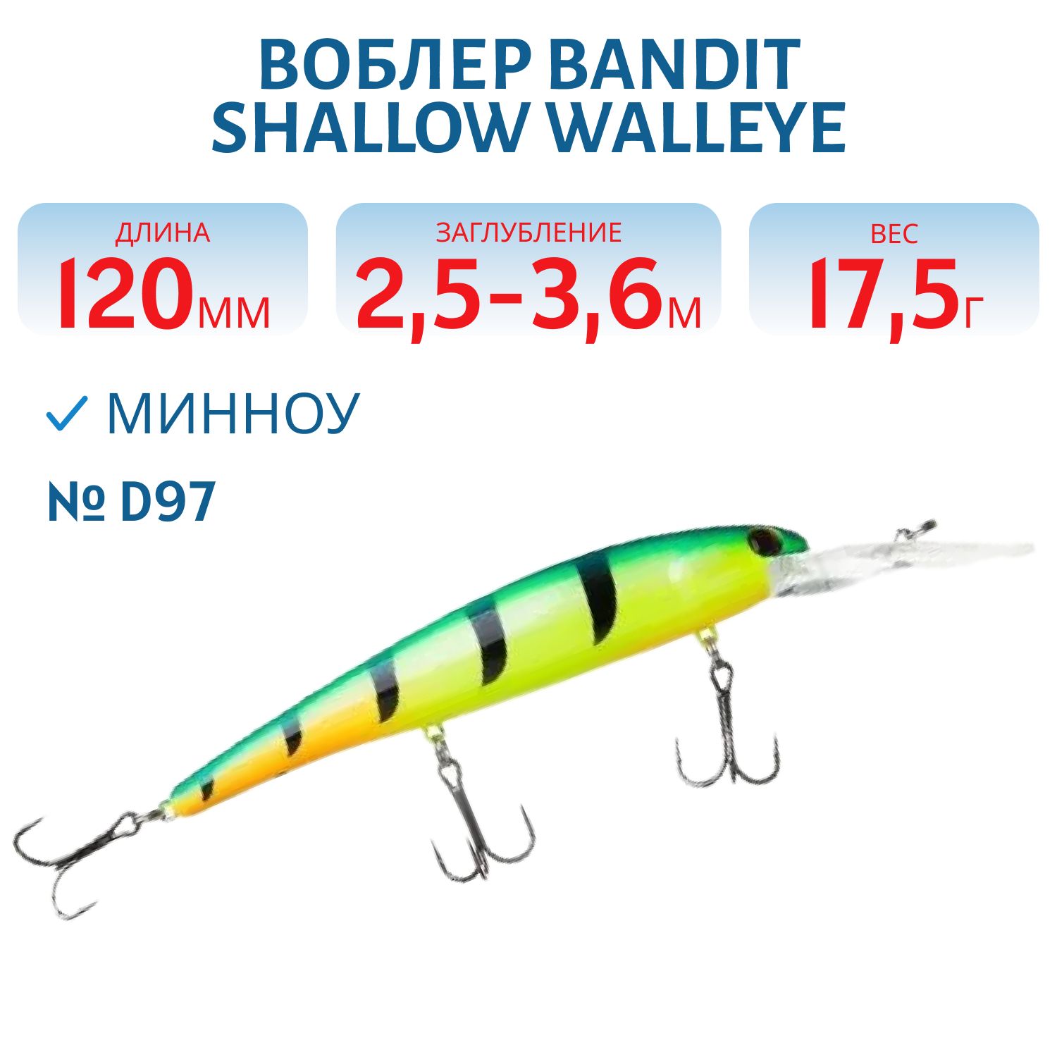 Воблер BANDIT SHALLOW WALLEYE D97