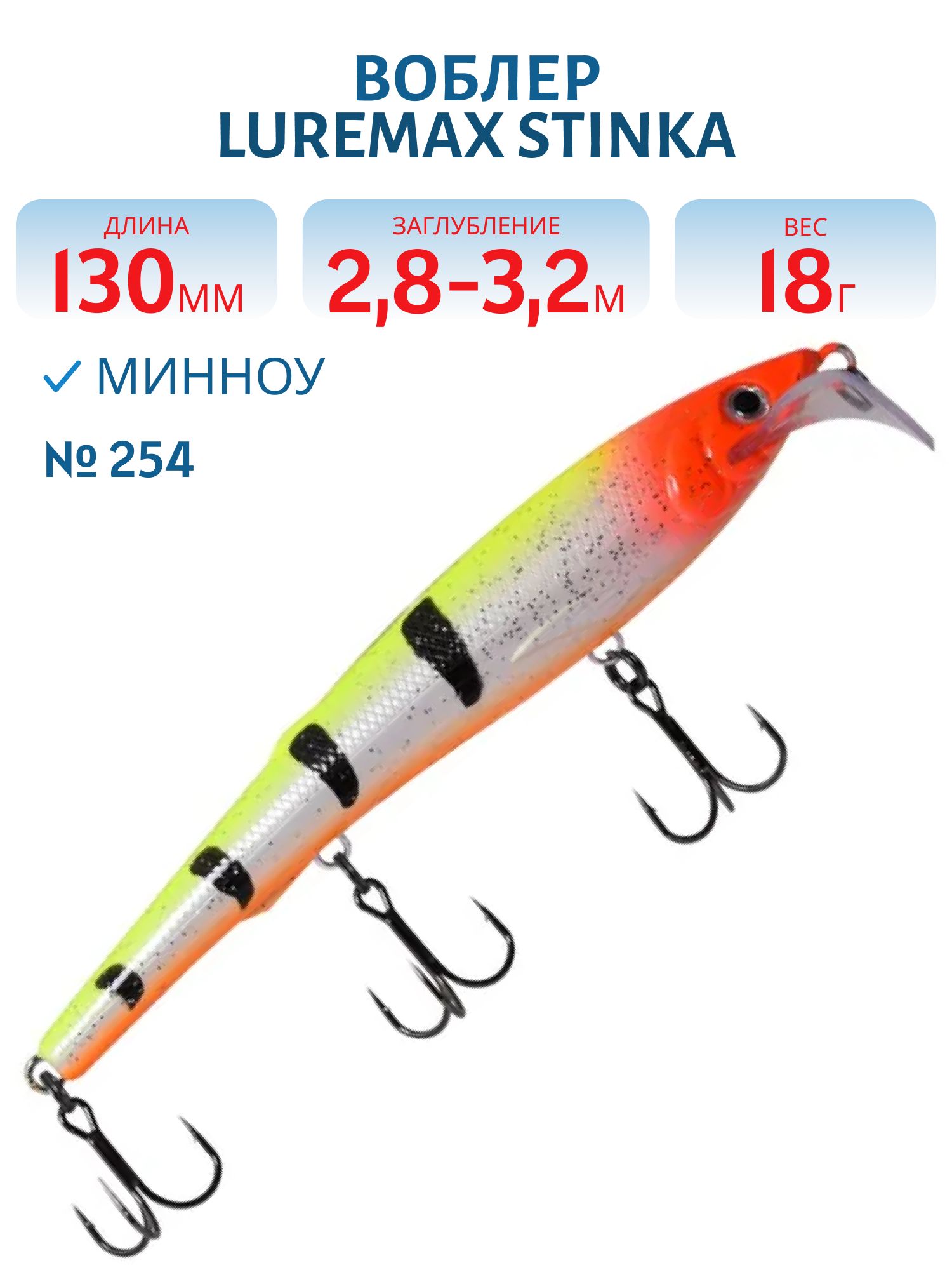 Воблер LureMax STINKA 130FMDR-254 18 г. плавающий