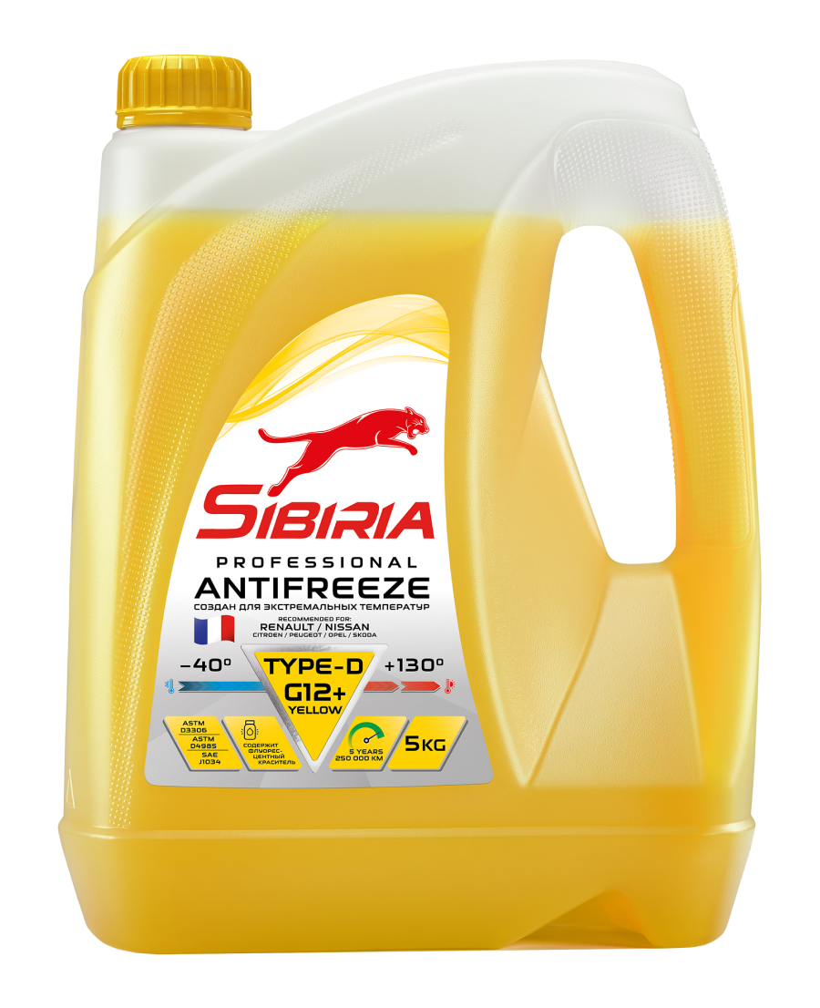 Антифриз SIBIRIA -40 G-12+ TYPE-D 5кг желтый