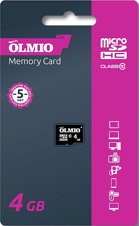 карта памяти microsdhc 4gb, class 10, без адаптера olmio (39119)