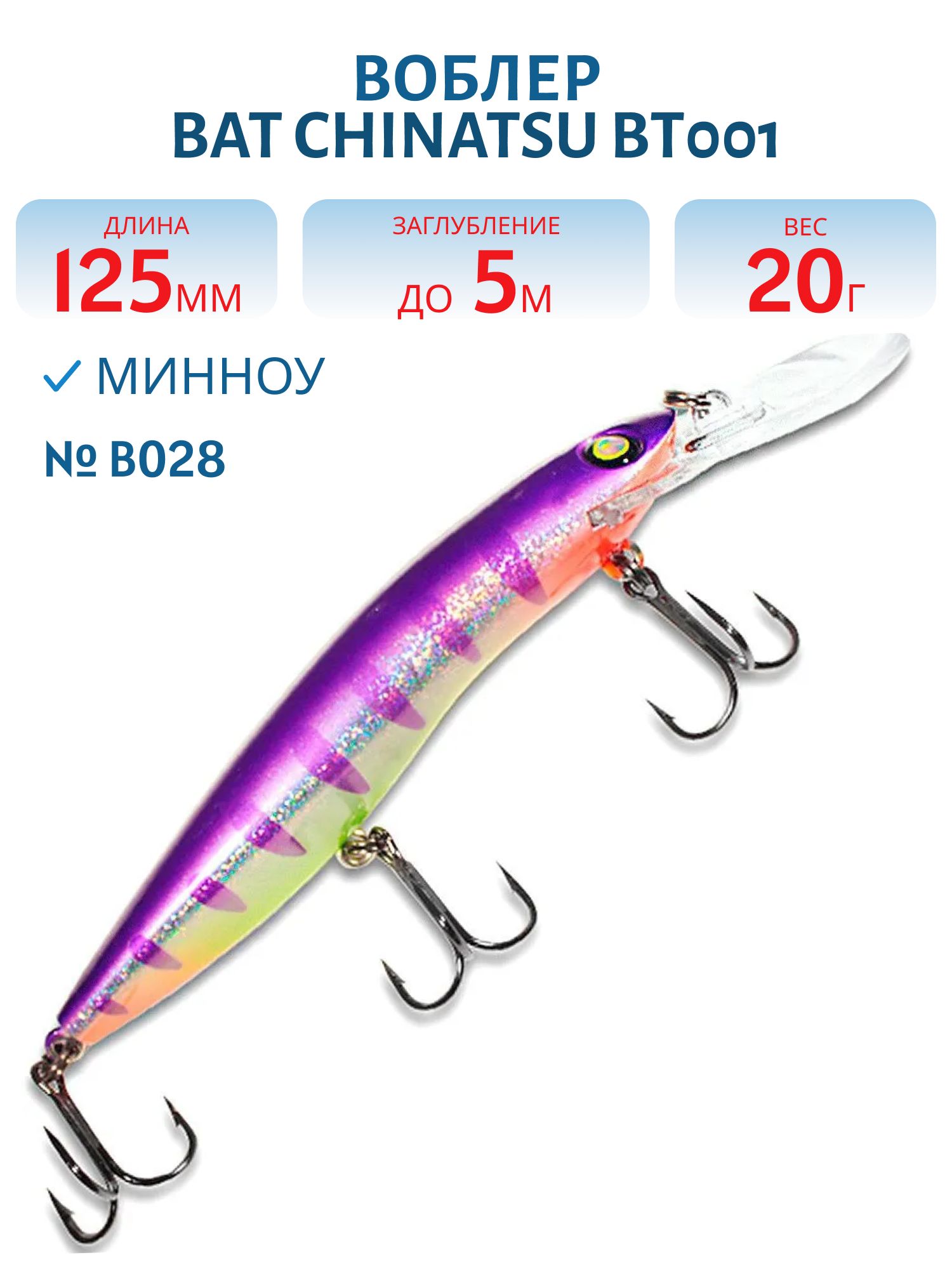 Воблер BAT CHINATSU BT001 (125 мм.,  20 гр. 5 м.) Цвет B028
