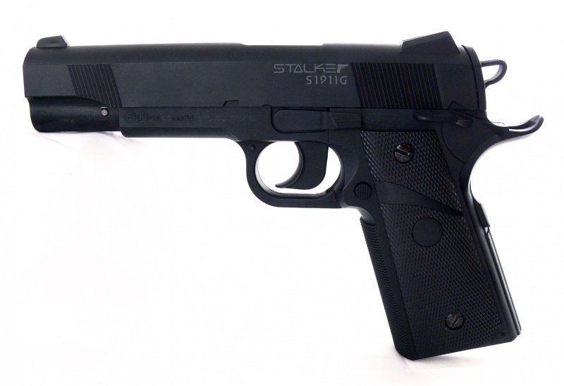 Пистолет пневматический Stalker S1911G (аналог "Colt 1911") к.4,5мм, пластик, 120 м/с, черный,+250шар.