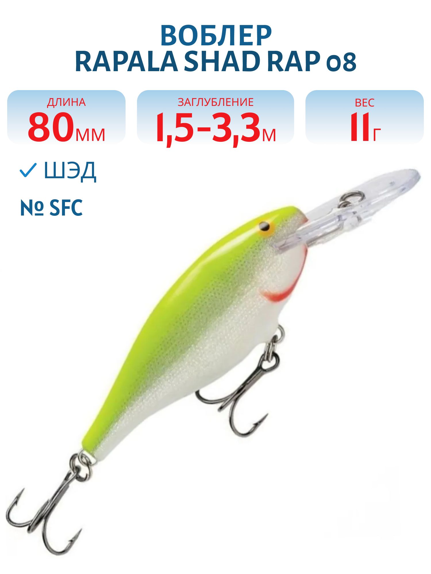 Воблер Rapala Shad Rap 08 /SFC