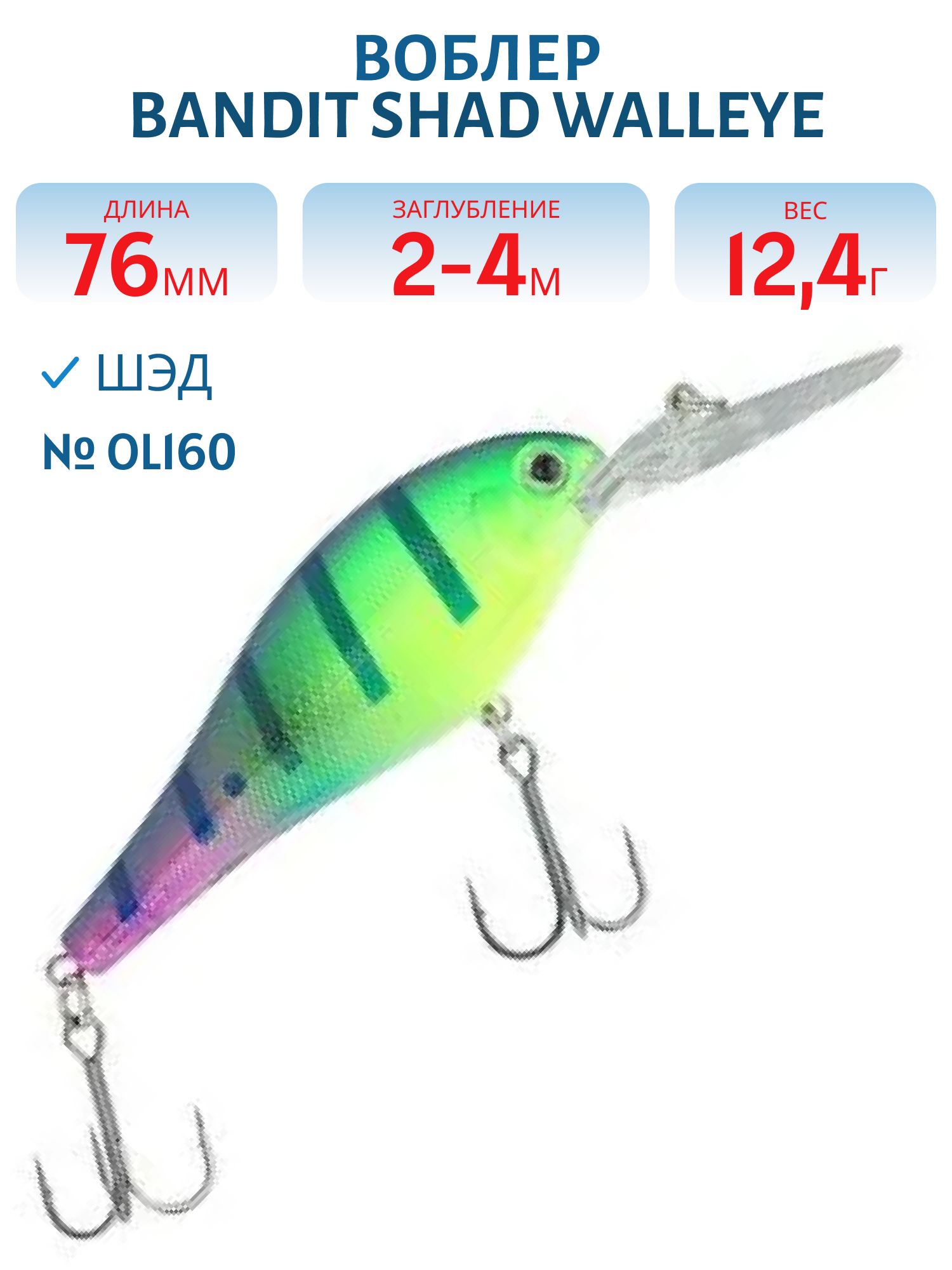Воблер BANDIT SHAD WALLEYE 3 OL160