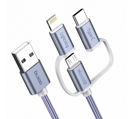 Кабель USB 2.0 - microUSB/lightning/type-C (1.2м,  2.1А,  текстильная оплетка) передача данных/зарядка OLMIO (38896)