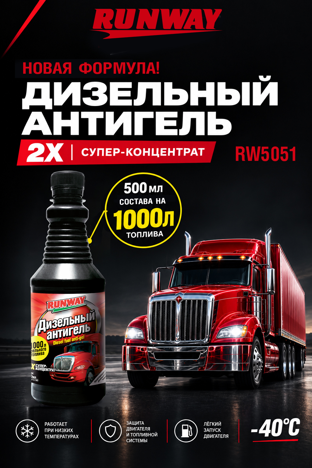 RUNWAY Дизельный антигель Супер концентрат 2х 500мл