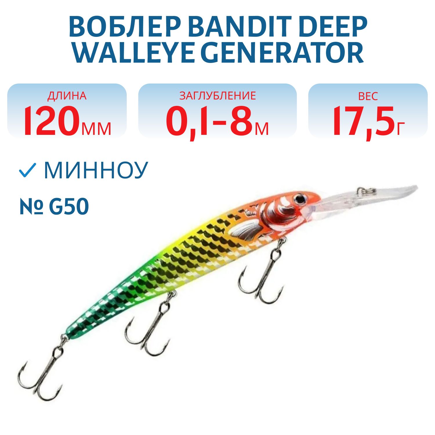 Воблер BANDIT DEEP WALLEYE GENERATOR G50