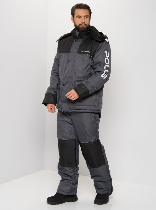 Костюм зимний Huntsman Полюс,  ткань Cell,  до -40°С,  цвет Серый/Черный (Размер: 56-58,  Рост: 182-188)