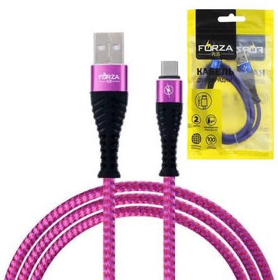 Кабель USB-Type-C (1м,  2А) оплетка спиральная FORZA (916-229)