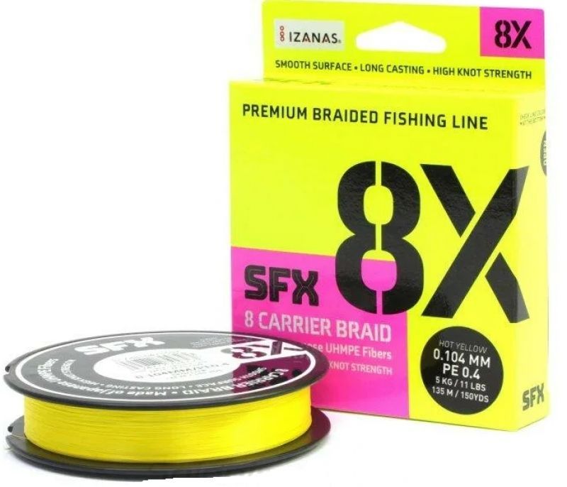 Леска плетеная SFX 8X желтая 135 м 0.104 мм 5 кг PE 0.4