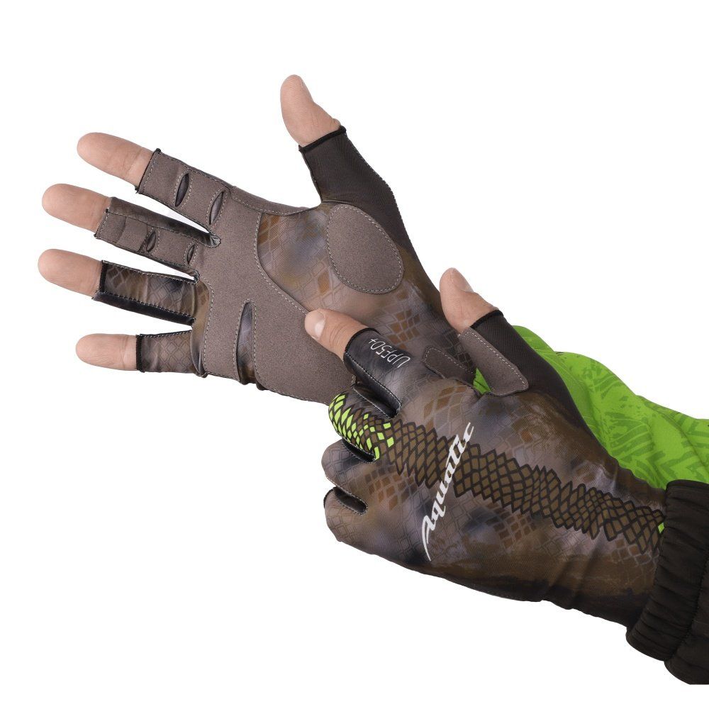 Перчатки для рыбалки летние Aquatic UPF50+ (цвет: carp camo bronze,  размер L/XL)